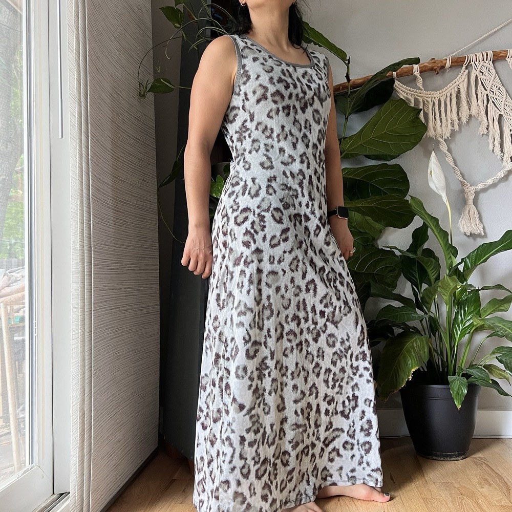 Vintage 90s Y2K Tribal Animal Print Mesh Maxi Dress L Grunge Column Stylen retro - Picture 5 of 10